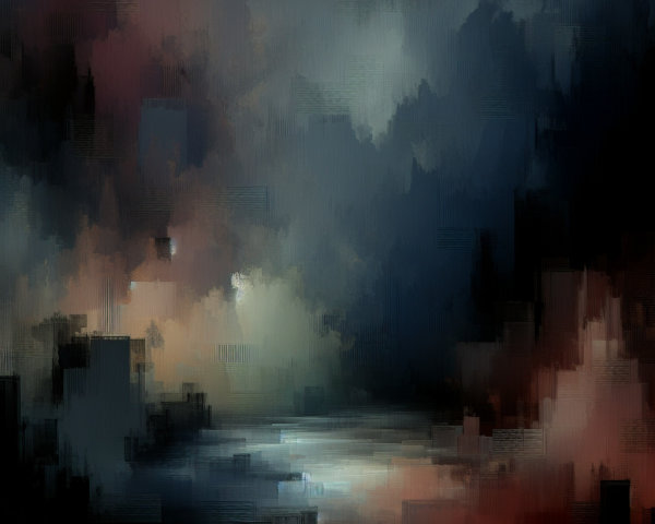 Abstract Landscape with Dark Blues and Warm Hues