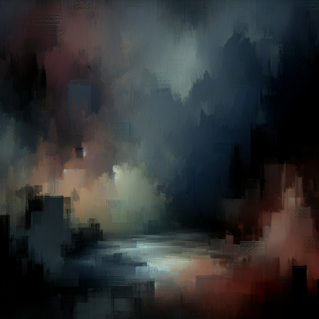 Abstract Landscape with Dark Blues and Warm Hues