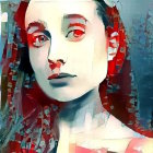 Digitally Painted Portrait of a Pale Woman with Red Accents