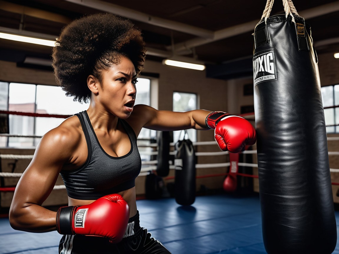 Athlete Training with Punches in Boxing Gym Setting