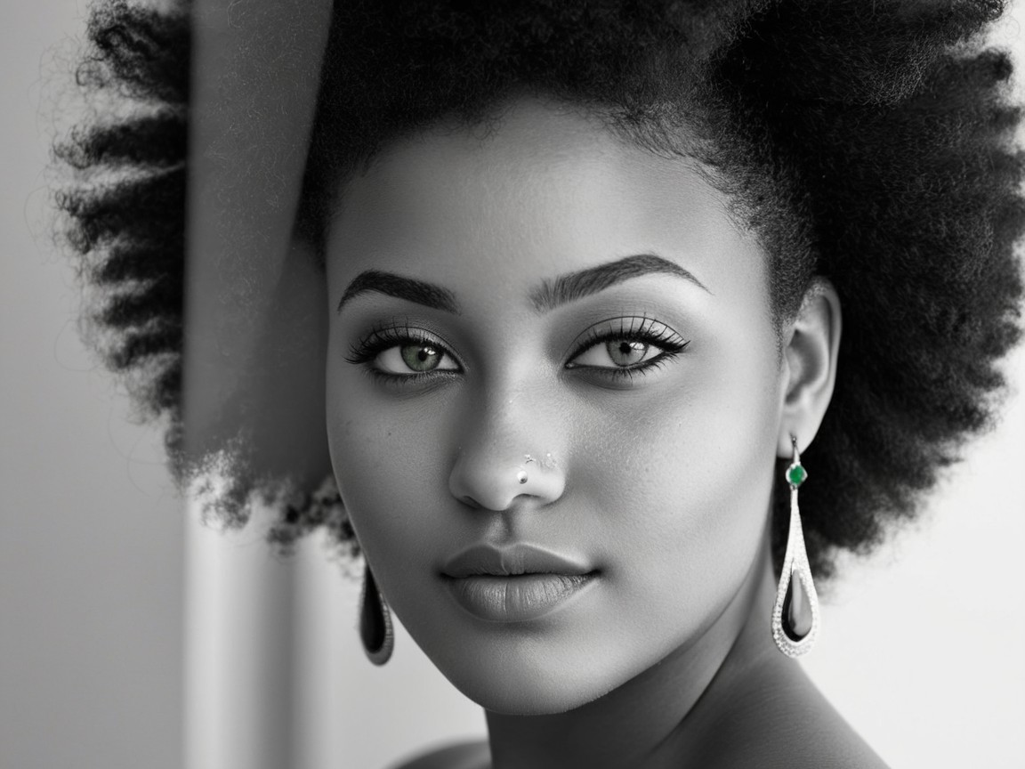 Black and White Portrait of a Woman with Green Eyes
