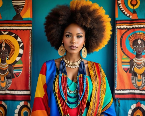 Woman with Voluminous Afro and Colorful Attire
