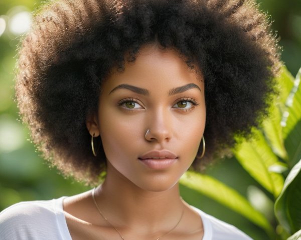 Young Woman with Curly Hair in Nature Setting