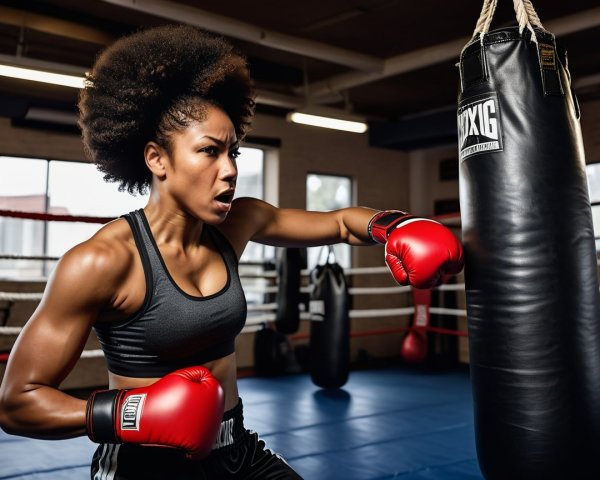 Athlete Training with Punches in Boxing Gym Setting