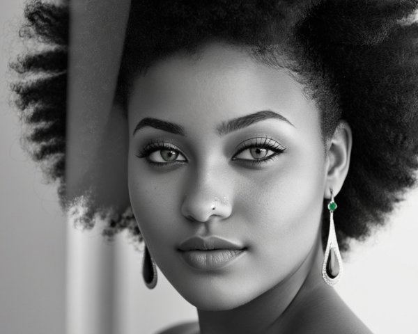 Black and White Portrait of a Woman with Green Eyes