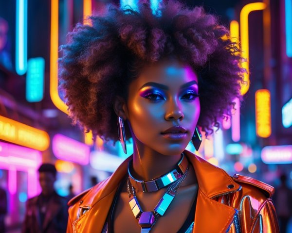 Confident Individual in Neon-Lit Urban Environment