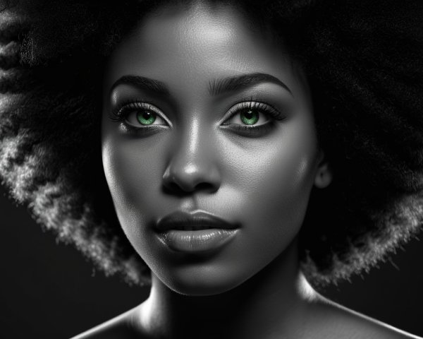 Portrait of a Young Woman with Green Eyes and Afro