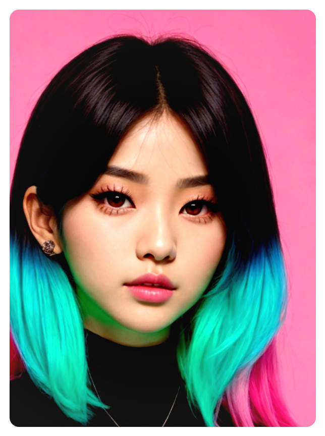 Young woman with vibrant hair and bold makeup features