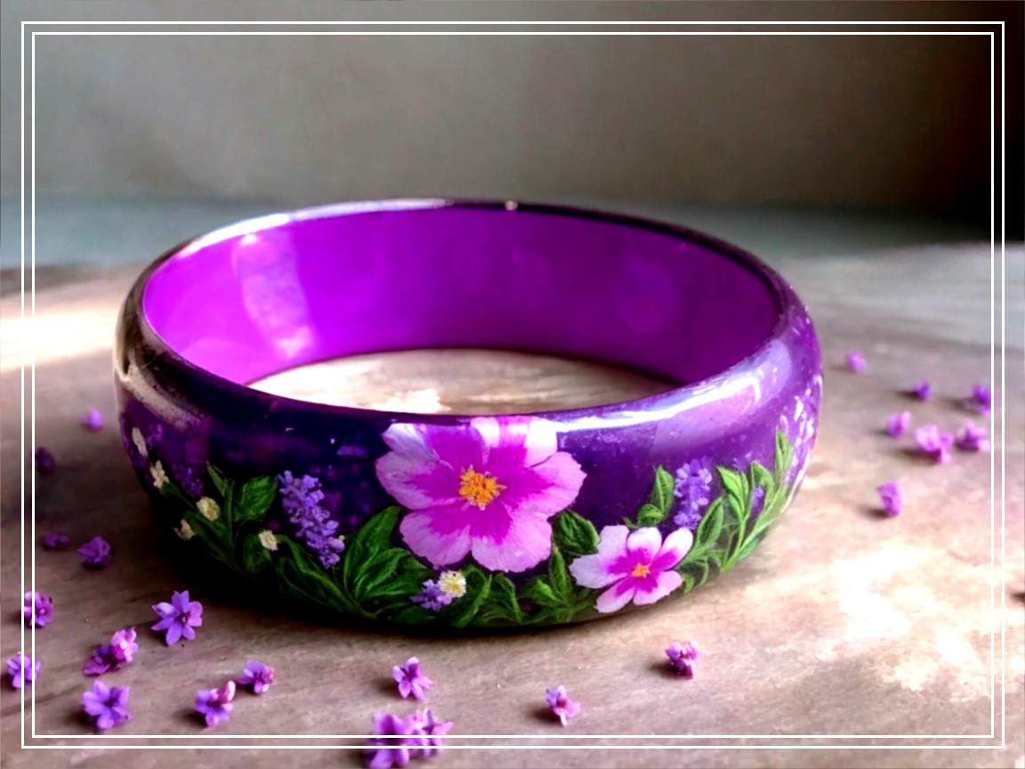Vibrant Purple Bangle with Hand-Painted Floral Designs