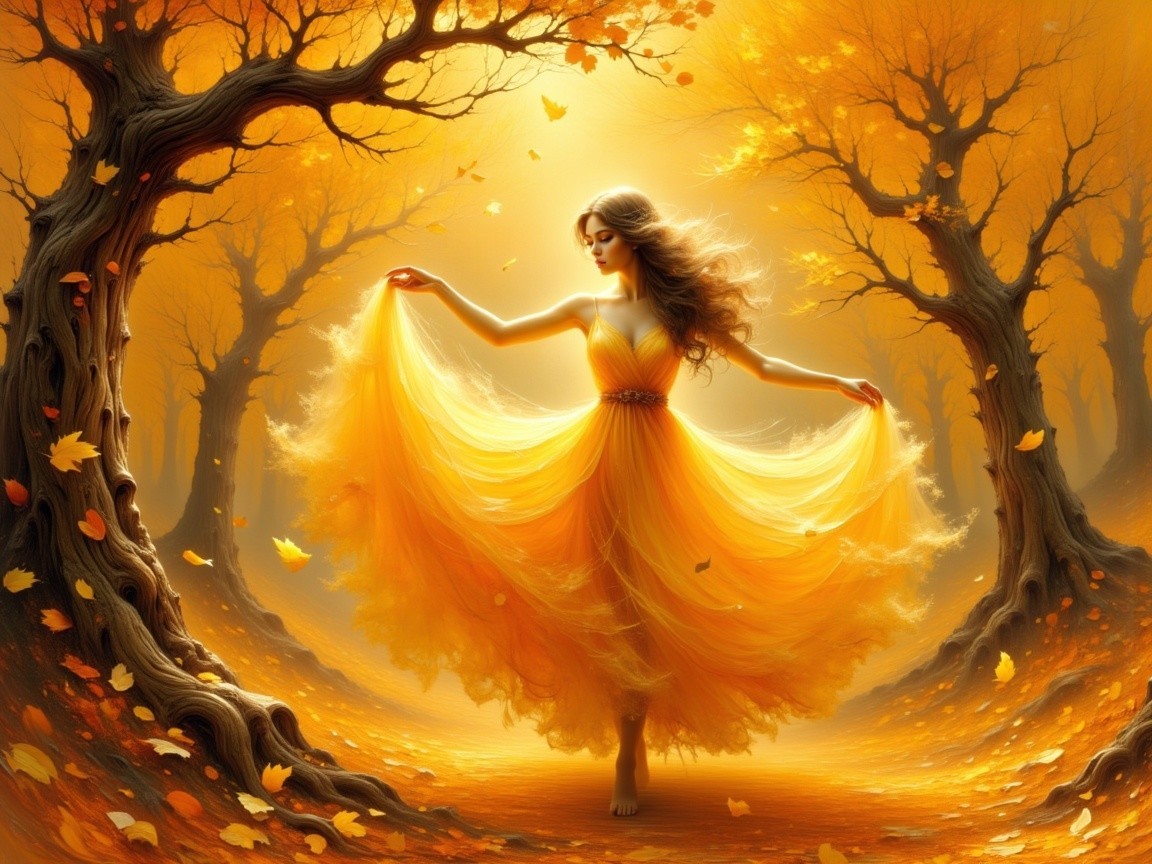 Graceful Dance of a Woman in Autumn Landscape