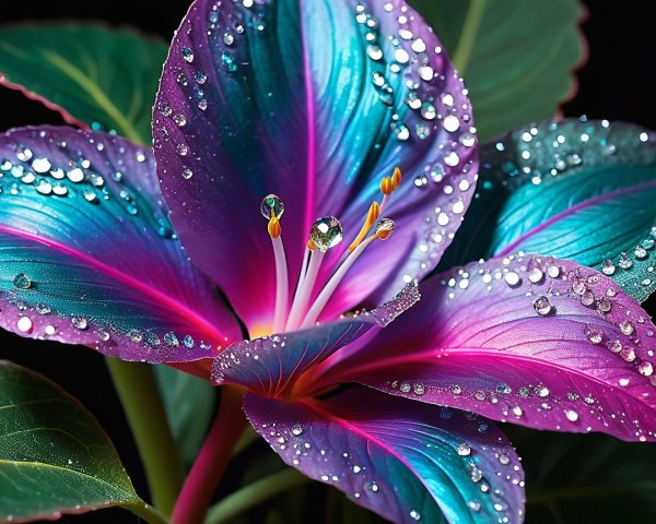 Vibrant flower with blue, purple, and pink hues