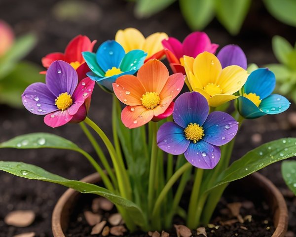 Colorful Flower Bouquet in Small Pot with Freshness