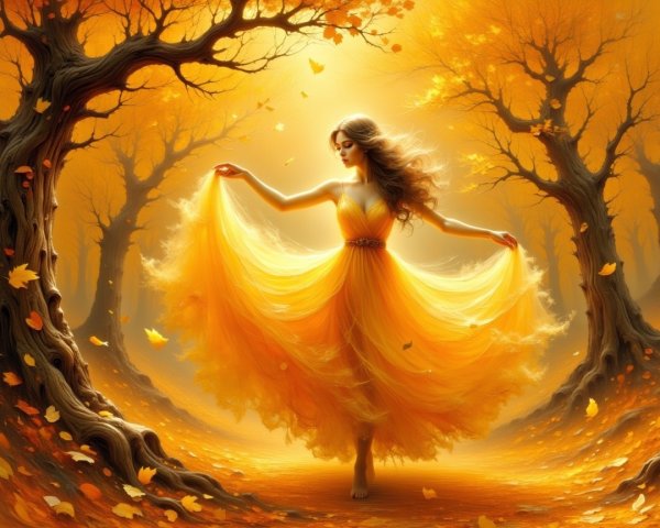 Graceful Dance of a Woman in Autumn Landscape