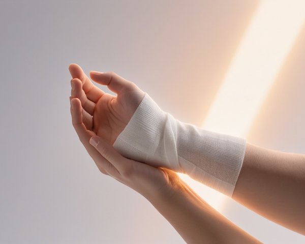 Close-Up of Hands with Bandage and Yellow Lighting