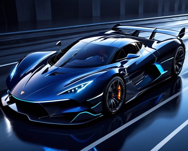 Futuristic Blue Sports Car in Neon-Lit Tunnel