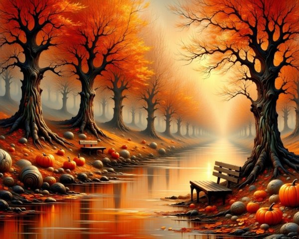 Autumn Landscape with River and Vibrant Foliage