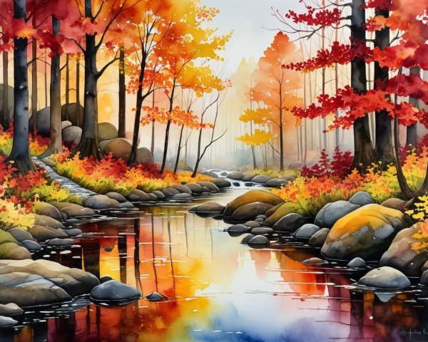 Autumn Landscape with Colorful Foliage and River Reflection