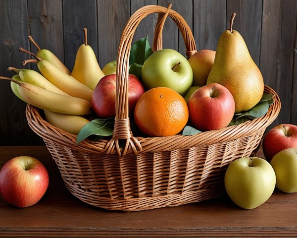 Wicker Basket Filled with Fresh Colorful Fruits