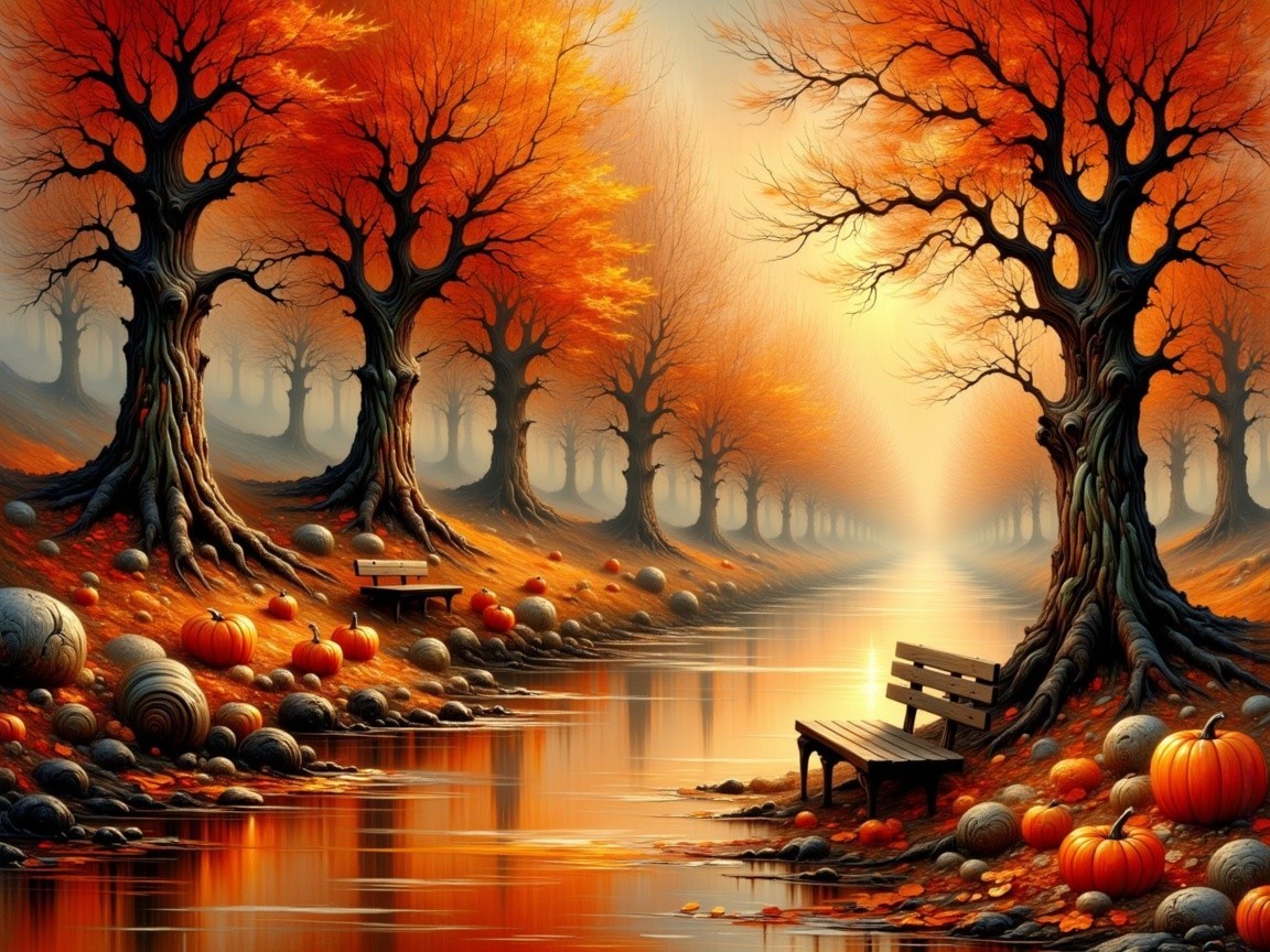 Autumn Landscape with River and Vibrant Foliage