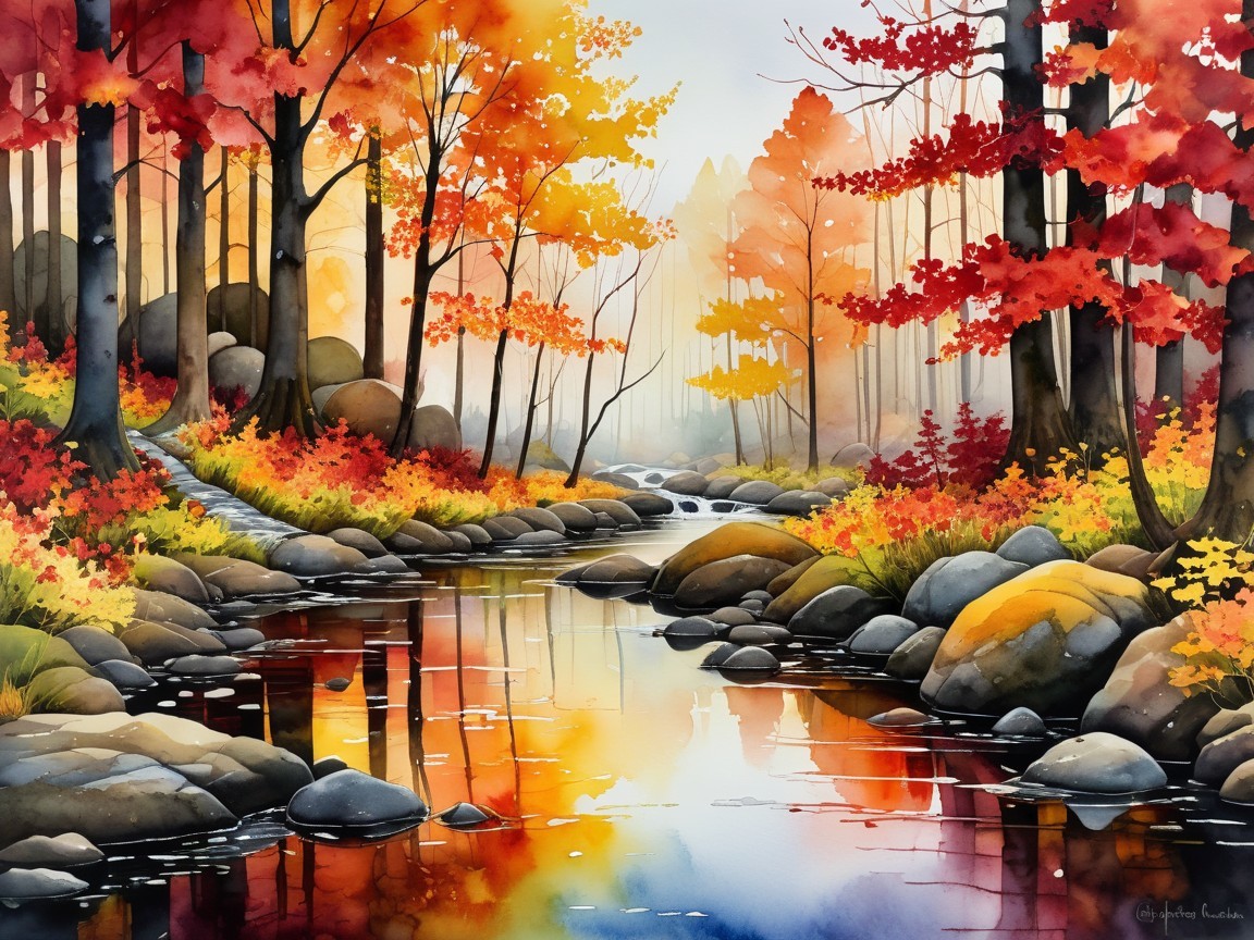 Autumn Landscape with Colorful Foliage and River Reflection