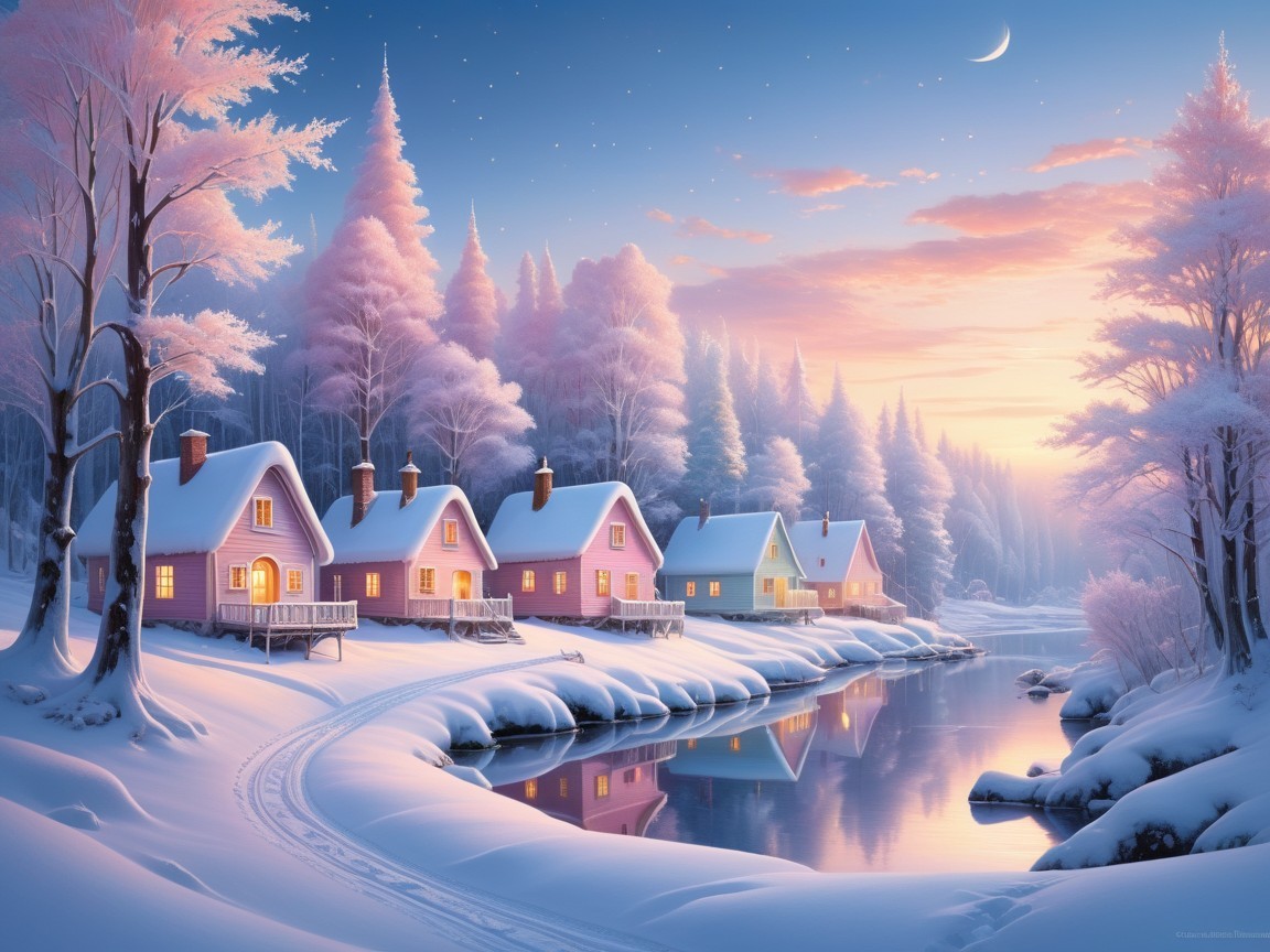 Vibrant Illustration of a Snowy Winter Wonderland