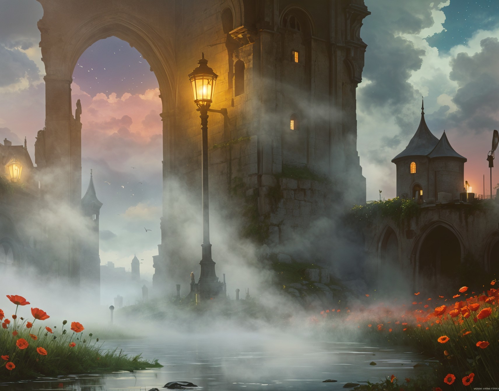 Illuminated Archway in Mystical Twilight Landscape