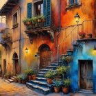 Charming Cobblestone Street at Sunset in a Village