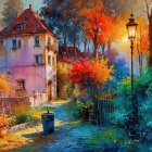 Vibrant Street Scene with Charming Houses and Autumn Trees