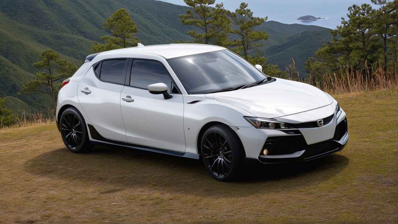 White Hatchback on Grassy Knoll with Ocean View