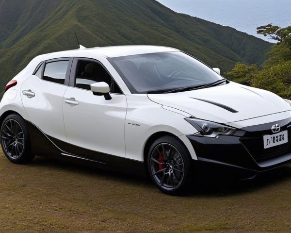 Modern hatchback car in white and black design