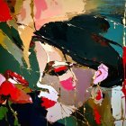 Vibrant Abstract Woman's Face with Rose and Gold Accents