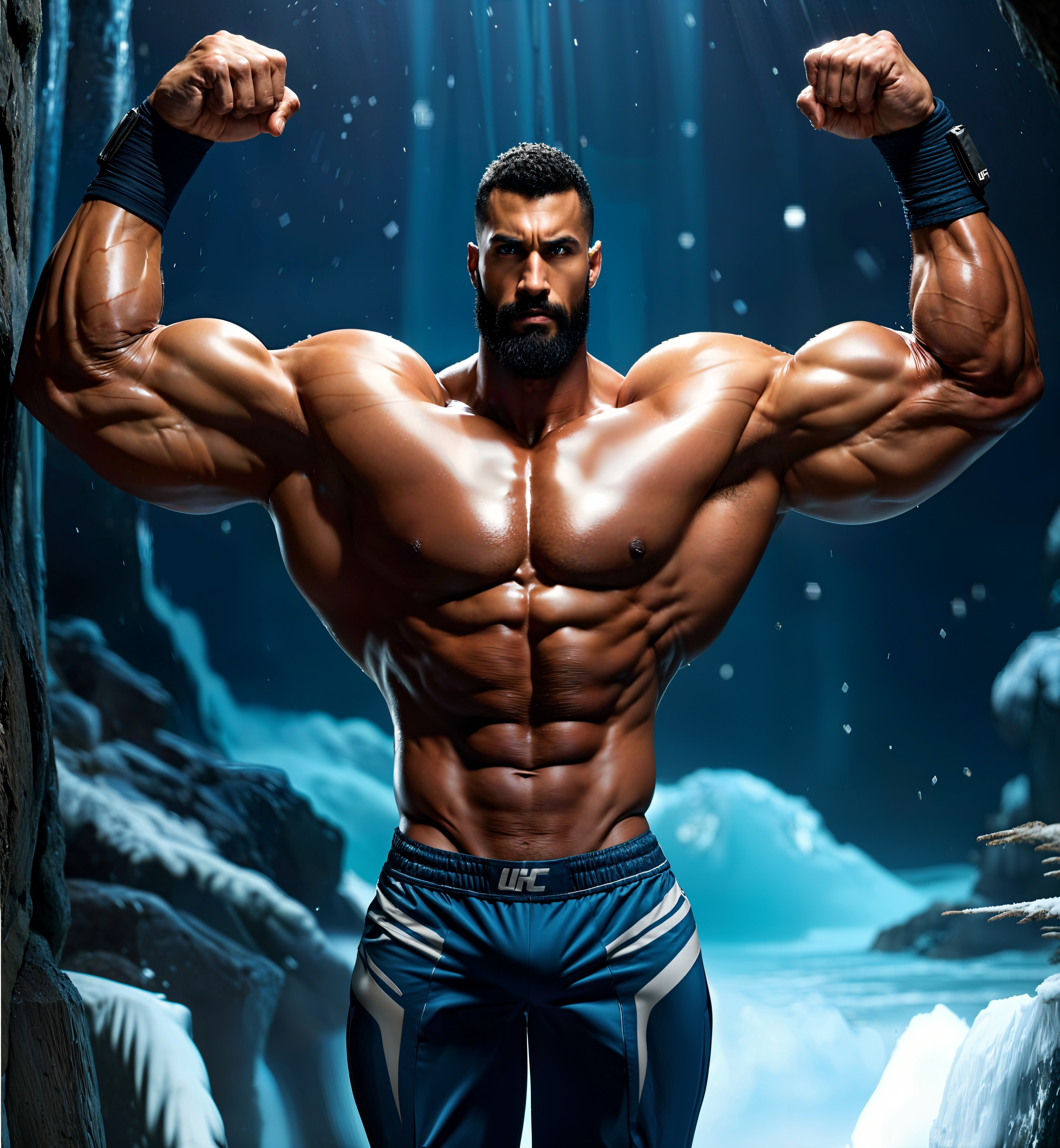 Muscular Man in Dramatic Lighting Showcasing Physique