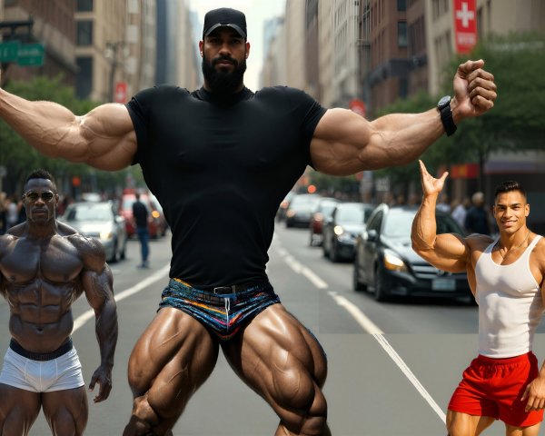 Muscular Male Bodybuilders Posing on Urban Street