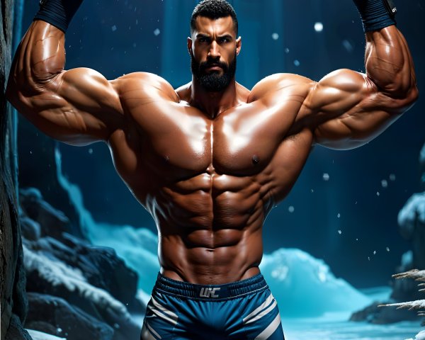 Muscular Man in Dramatic Lighting Showcasing Physique