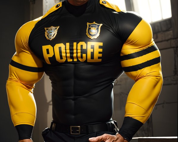 Muscular Police Officer in Tight-Fitting Uniform