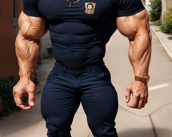 Muscular Man in Stylish Outfit on Urban Street