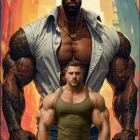 Muscular Figures in Vibrant Urban Setting