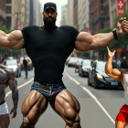 Muscular Male Bodybuilders Posing on Urban Street