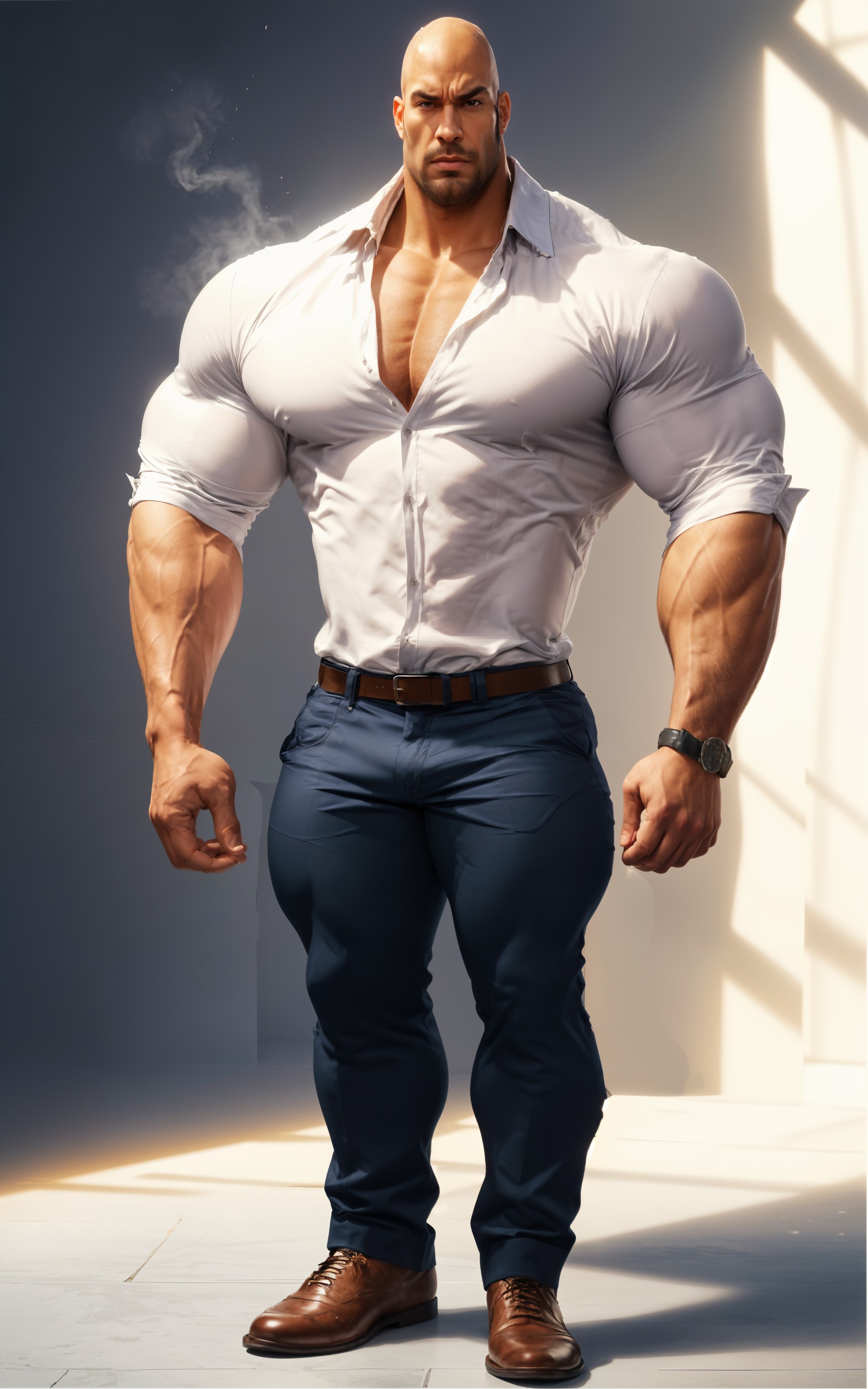 Muscular Man in Bright Room Showcasing Impressive Physique