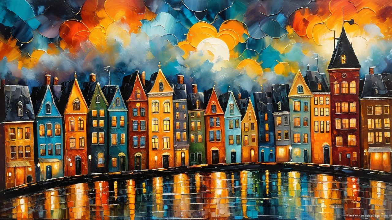 Colorful Waterfront with Charming Multi-Hued Houses