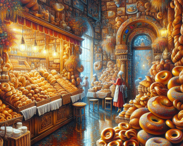 Inviting Bakery Scene with Freshly Baked Bagels