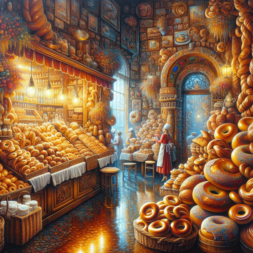 Inviting Bakery Scene with Freshly Baked Bagels