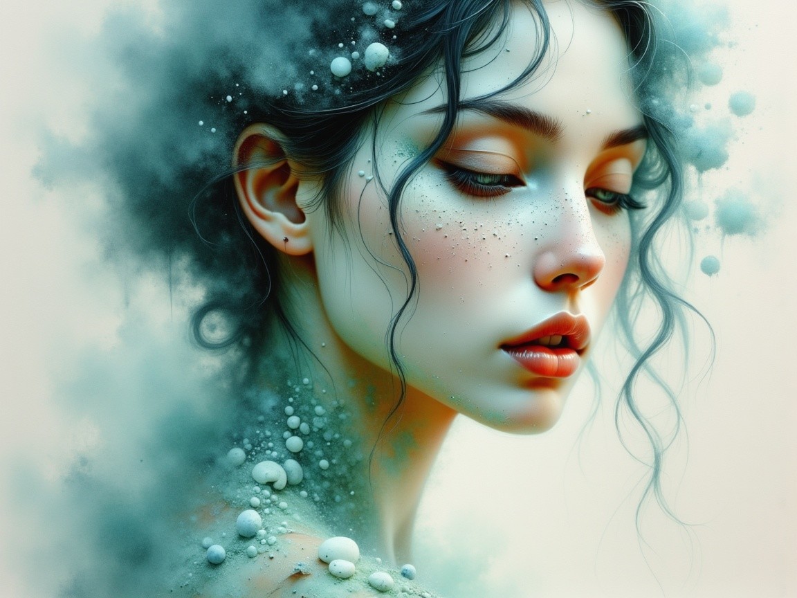Serene portrait of a young woman with ethereal colors