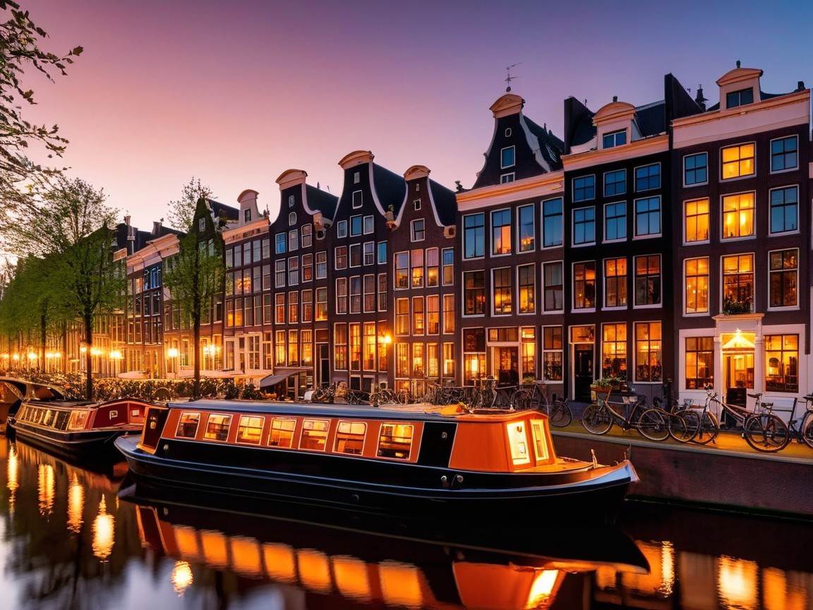 Twilight Canal Scene with Charming Townhouses