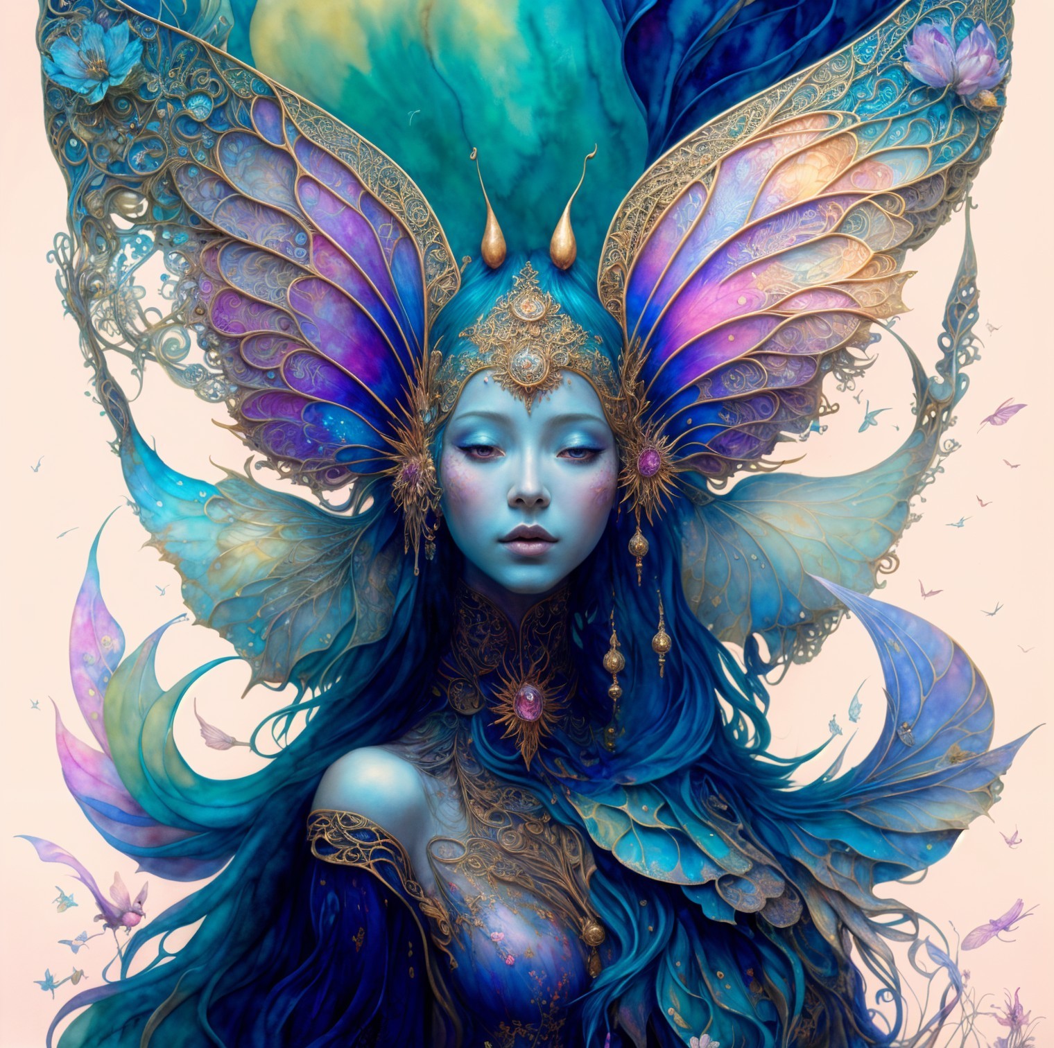 Fantasy Portrait of a Young Woman with Butterfly Wings