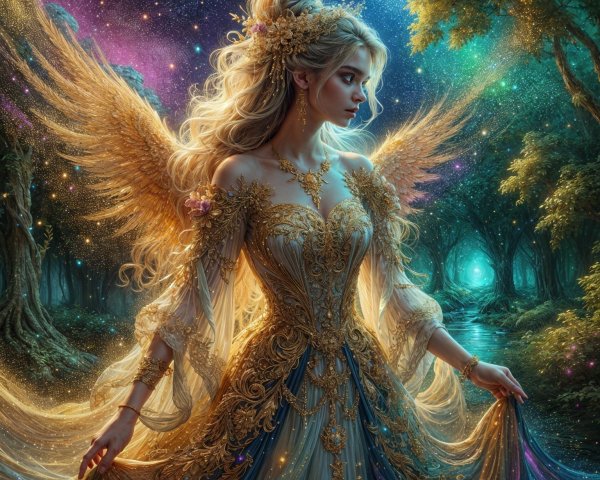 Luminous Angelic Figure in a Mystical Forest Scene