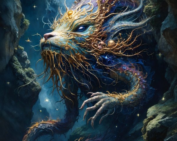 Mythical Creature with Lion Face and Vines