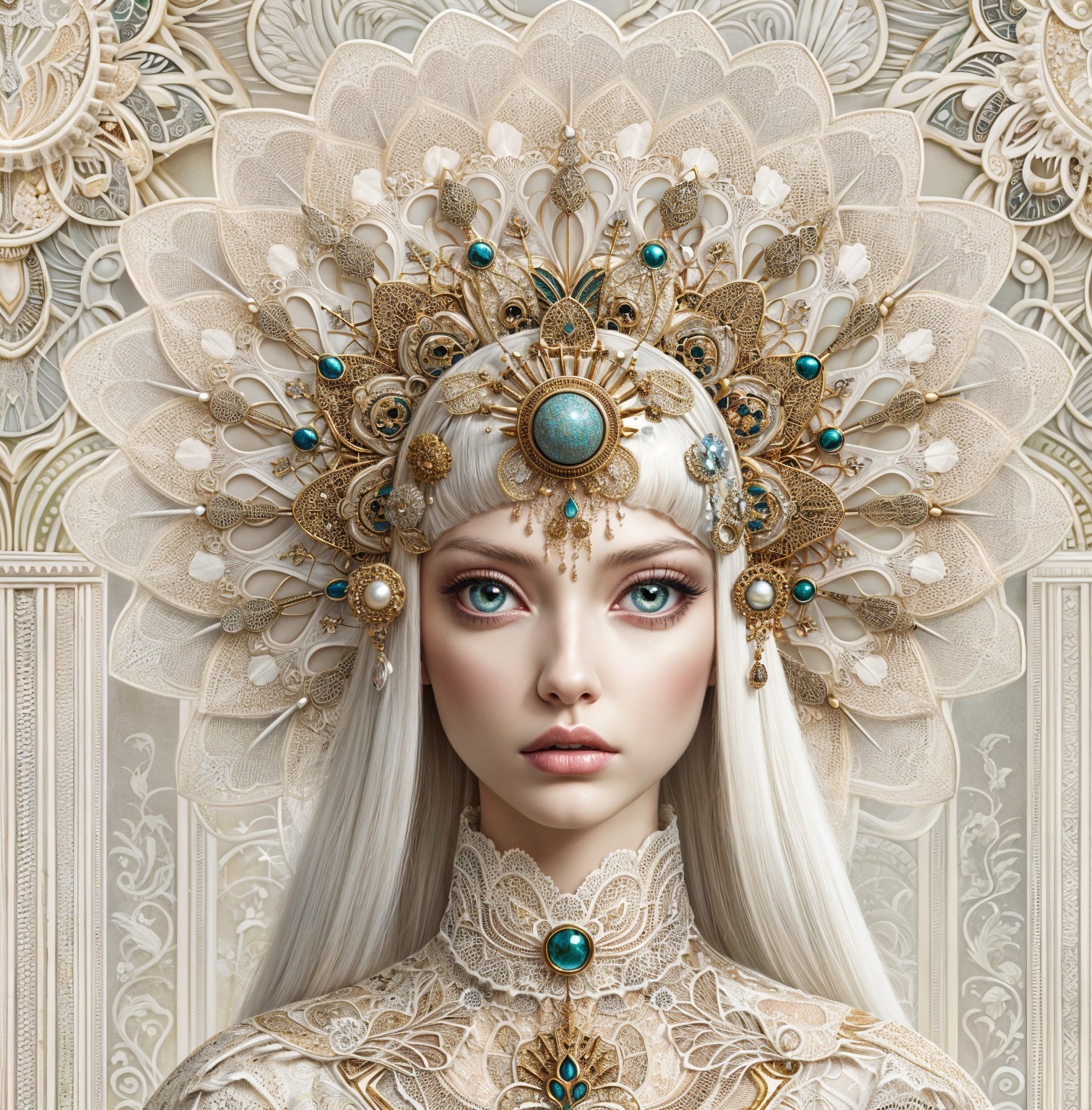 Striking figure with white hair and golden crown