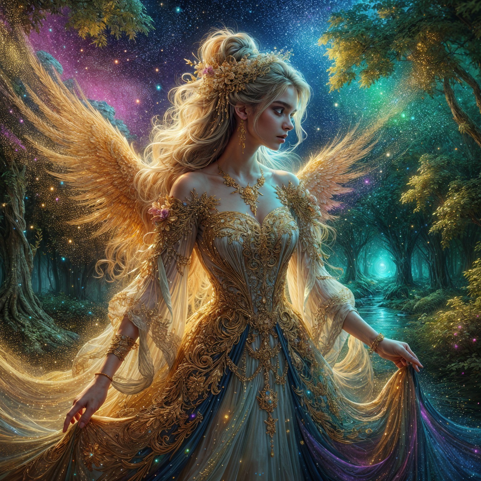 Luminous Angelic Figure in a Mystical Forest Scene