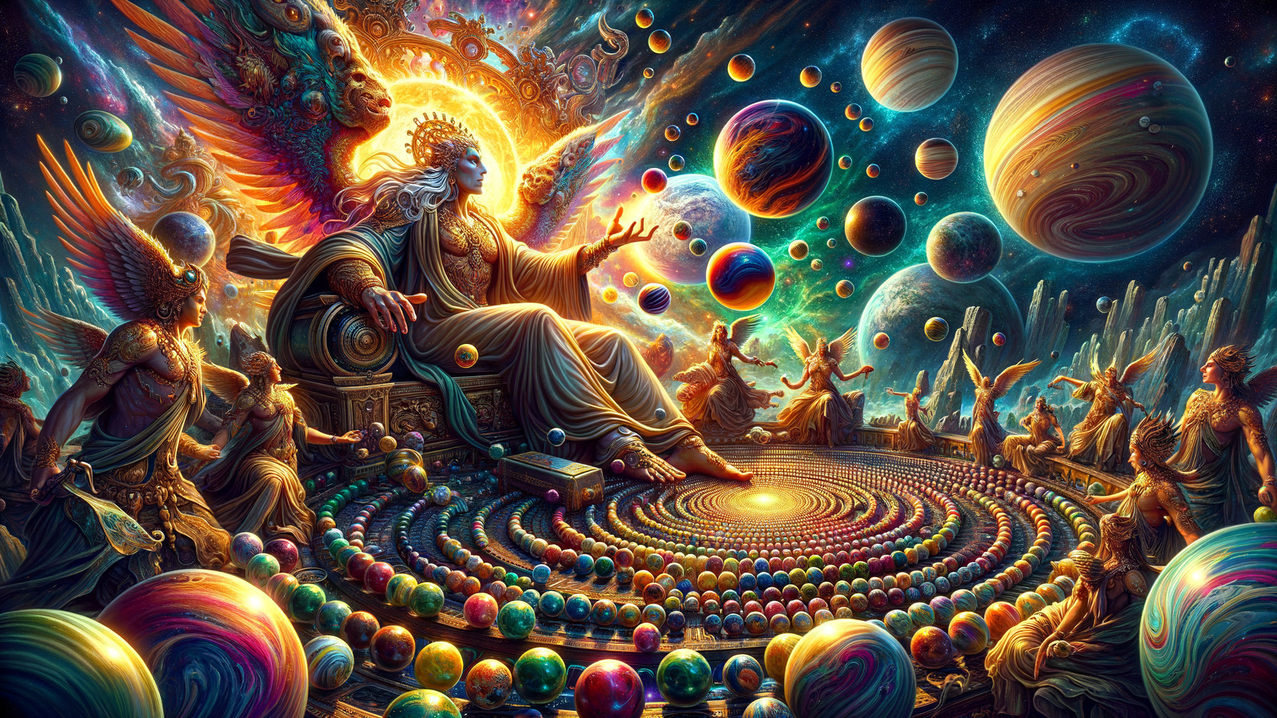 Celestial Scene with Divine Figure and Ethereal Beings
